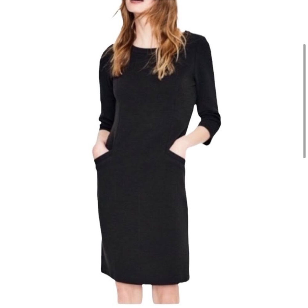 Boden Black Knit Dress Women’s Business casual Mini with Pockets  8 LONG